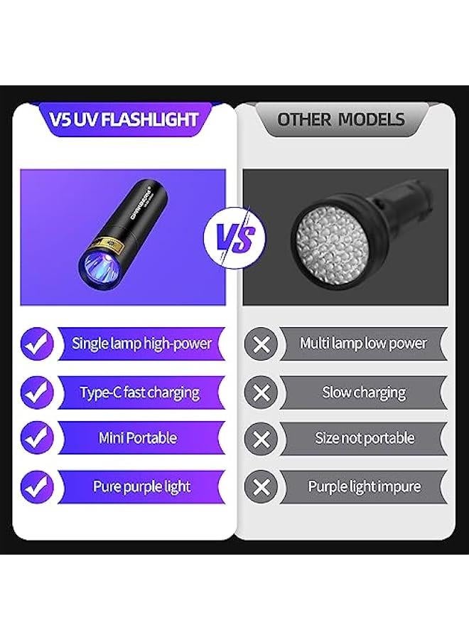 Powerful Mini USB-C Rechargeable UV Black Light Flashlight 395 NM for detecting Pet Urine, Stains, Resin Curing, and Fluorescent Agents. - Image 2