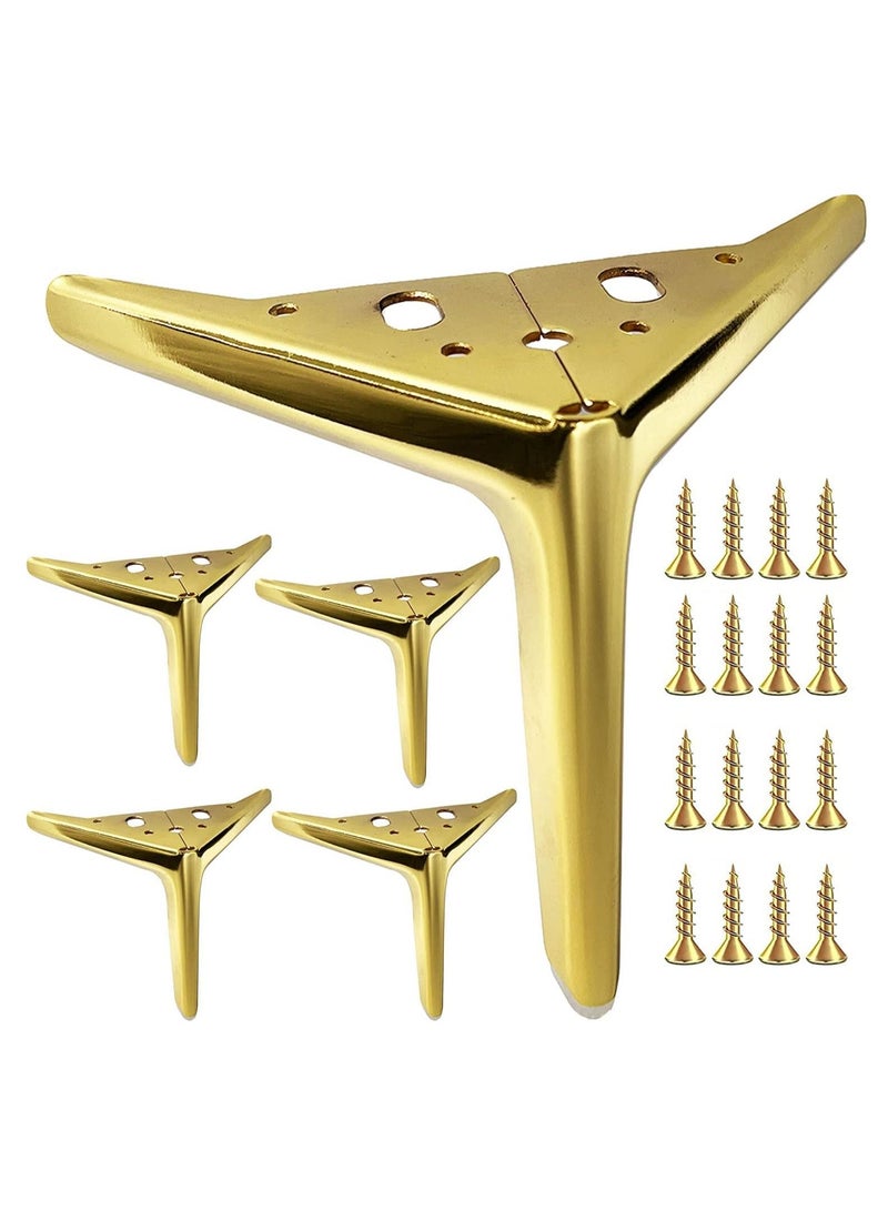 Metal Golden Furniture Sofa Legs DIY Replacement Heavy Duty Modern Triangle Steel Feet for Cabinet Dresser TV Stand End Coffee Table Cupboard Couch Bed Chair Armchair Wardrobe Ottoman 5.9inch 15cm - Image 1