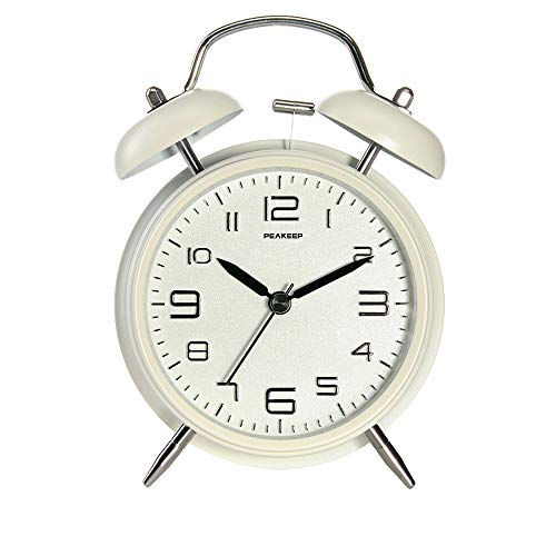 Peakeep 4 Inches Twin Bell Loud Alarm Clock for Heavy Sleepers, Backlight, Battery Operated Old Fashioned Alarm Clock for Bedrooms (3D-Dial, White) - Image 3