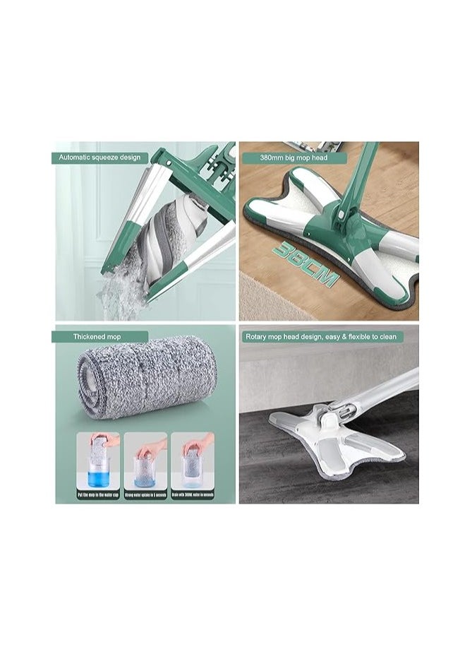 Generic - Lazy Mops X shape Hands Free Cleaner Automatic Flat Squeeze Mop For Home Cleaning Household Daily Use - Green and White - Image 1