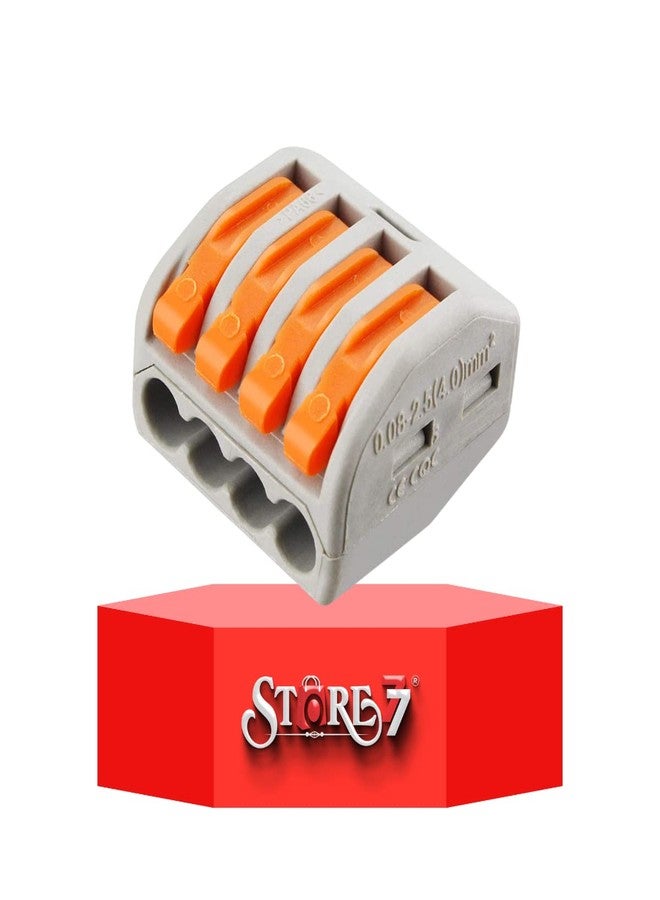 ستور 77 موصل أسلاك STORE77 صغير الحجم ذو ذراع توصيل 4 منافذ - موصل كابلات عالمي، كتلة طرفية للدفع من أجل توصيلات كهربائية سريعة وآمنة (عبوة من 5 قطع) - Image 1