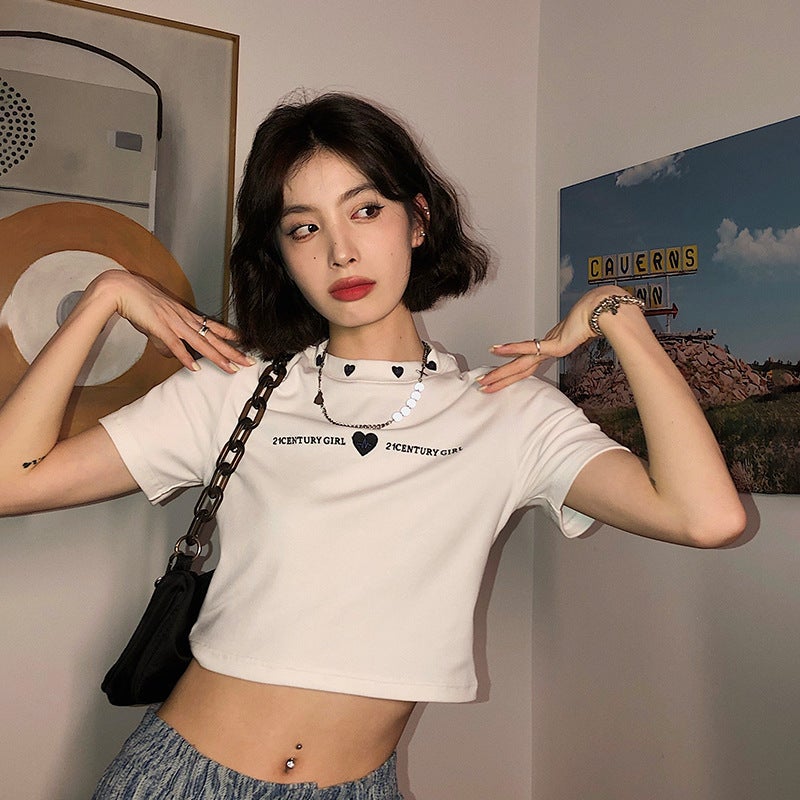 Short T-Shirt for Women 2025 Summer New Korean Style Slim Fit Embroidered Trendy Student Short-Sleeve Top Women's Fashion - Image 2