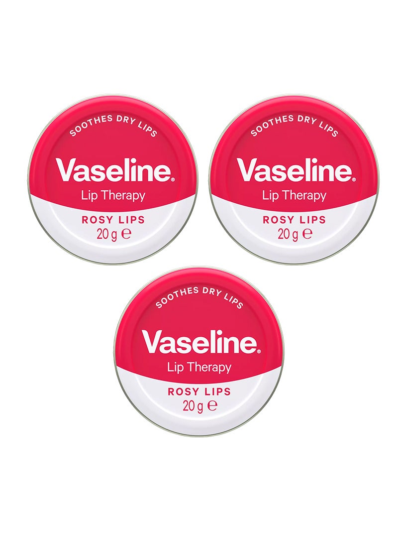 Vaseline Lip Therapy Petroleum Jelly Rosy Lips, Moisturize & Soothes Dry Lips, 20g Pack Of 3