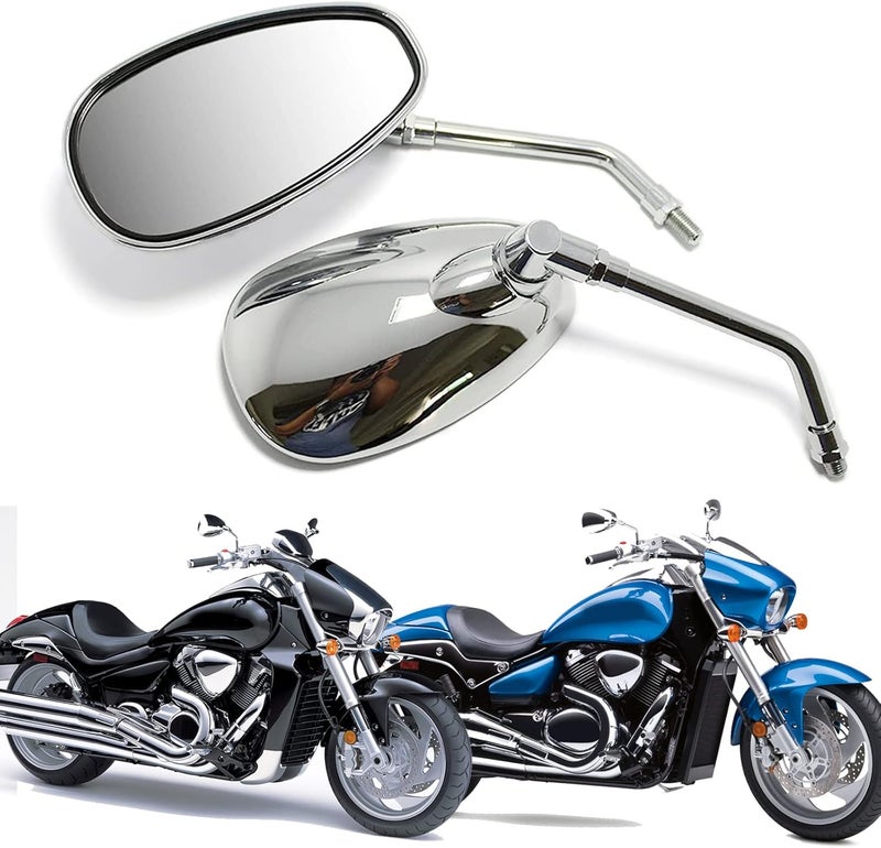 GMI MOTORCYCLE CHROME REARVIEW SIDE MIRRORS FOR KAWASAKI SUZUKI CHOPPER SCOOTER 10MM - Image 1