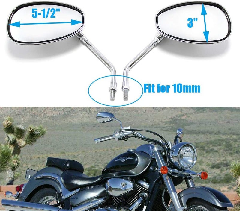 GMI MOTORCYCLE CHROME REARVIEW SIDE MIRRORS FOR KAWASAKI SUZUKI CHOPPER SCOOTER 10MM - Image 5