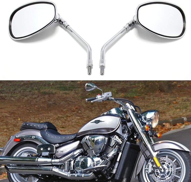 GMI MOTORCYCLE CHROME REARVIEW SIDE MIRRORS FOR KAWASAKI SUZUKI CHOPPER SCOOTER 10MM - Image 2