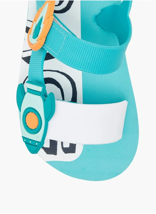 أكوا Boys' Applique Detail Sandals with Hook and Loop Closure