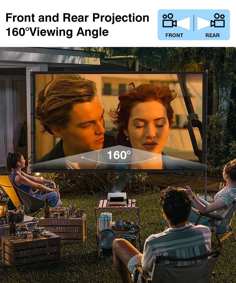 STWUI Outdoor-Projector-Screen-with-Stand - 120 inch Portable Projector Screen Indoor Outdoor Projector Screens 16:9 4K HD Lightweight Movie Screen with Carry Bag for Backyard Movie Night - Image 4