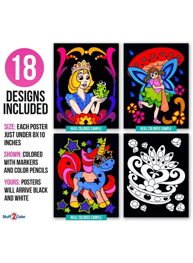 Stuff2Color Super Pack Of 18 Fuzzy Coloring Posters (Unicorns & Fairy Tales Edition) Arts & Crafts For Girls And Boys Great For After School Travel Planes Group Activities And Coloring With Friends - Image 3