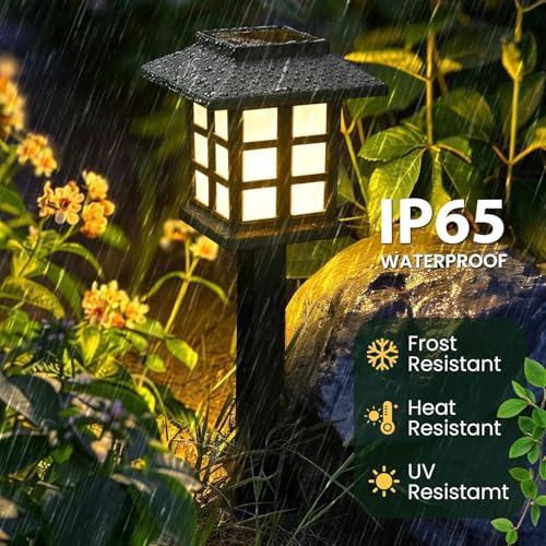 PremiumAV 6-Pack Solar Lantern Pathway Lights – Waterproof LED Outdoor Landscape Garden Lamps for Walkway, Driveway, Patio, Yard & Lawn Decoration (Black Housing) - Image 4