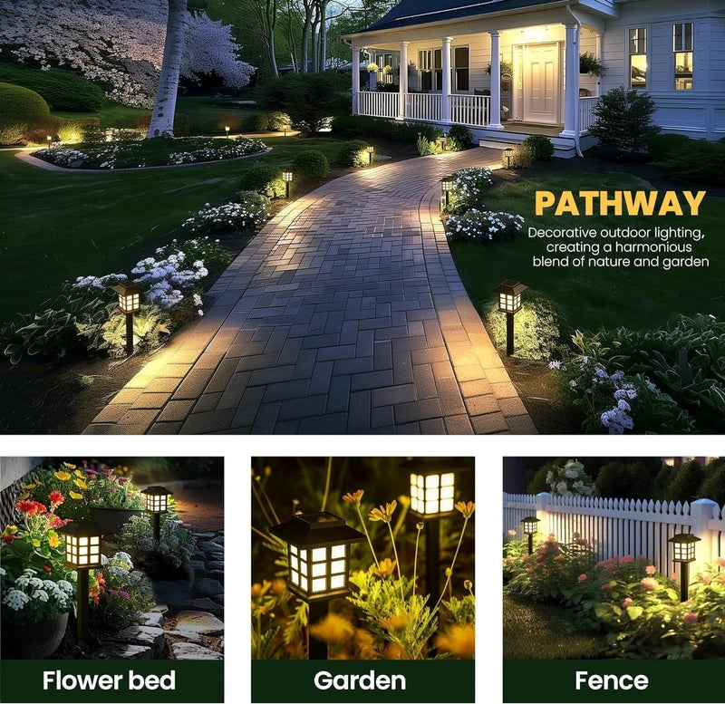 PremiumAV 6-Pack Solar Lantern Pathway Lights – Waterproof LED Outdoor Landscape Garden Lamps for Walkway, Driveway, Patio, Yard & Lawn Decoration (Black Housing) - Image 3
