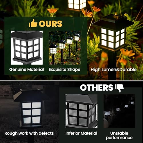 PremiumAV 6-Pack Solar Lantern Pathway Lights – Waterproof LED Outdoor Landscape Garden Lamps for Walkway, Driveway, Patio, Yard & Lawn Decoration (Black Housing) - Image 2