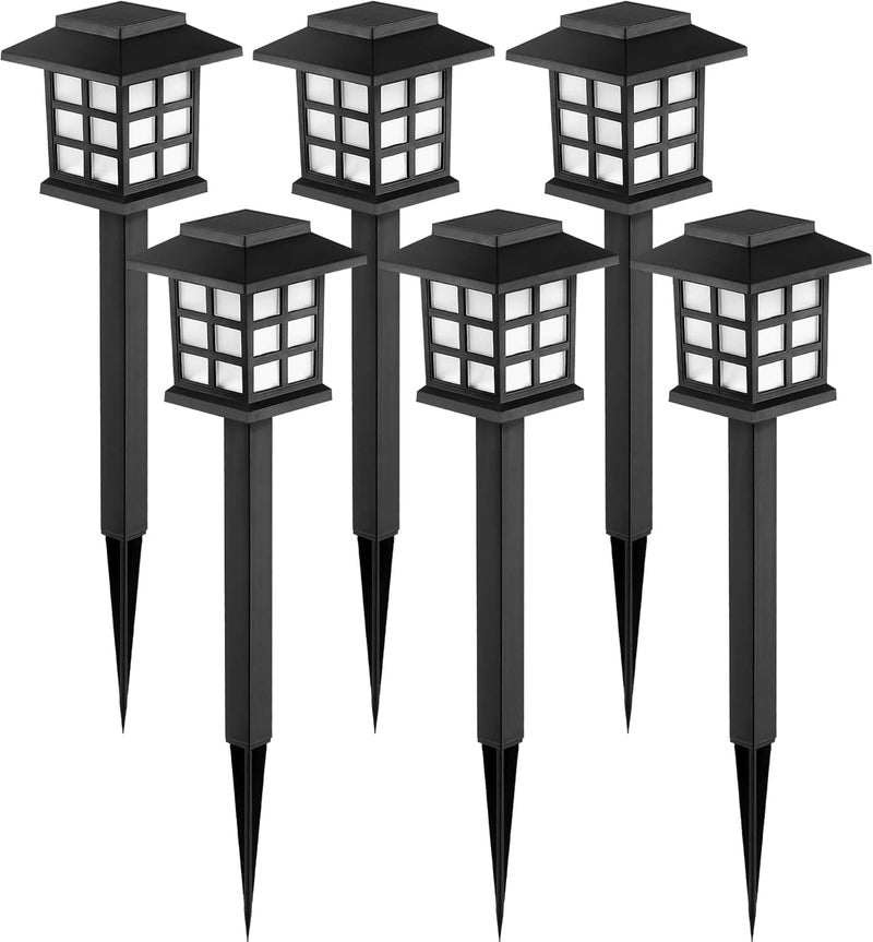 PremiumAV 6-Pack Solar Lantern Pathway Lights – Waterproof LED Outdoor Landscape Garden Lamps for Walkway, Driveway, Patio, Yard & Lawn Decoration (Black Housing) - Image 1