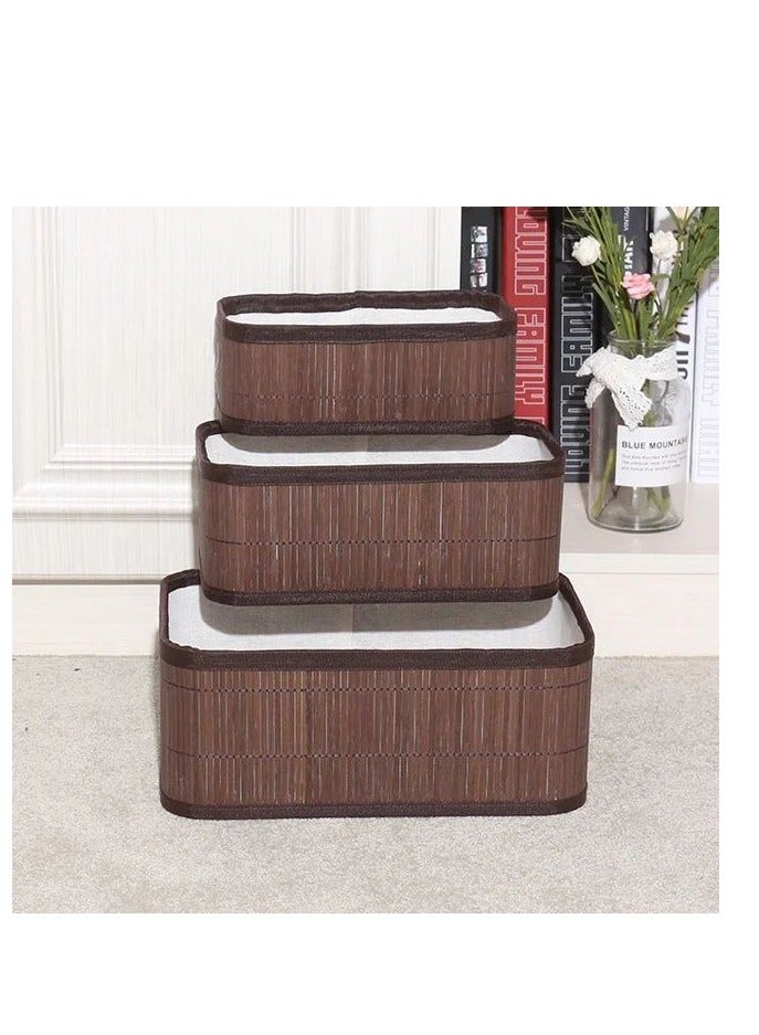 Bamboo Storage Basket Set of 3  with Fabric Liner Rectangleshape  - Brown  - Image 1