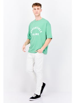 Blank Essentials Men Crew Neck Short Sleeve Brand Logo T-Shirt, Tropical Green  - Image 4