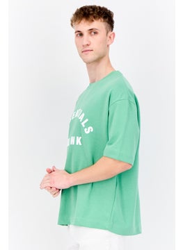 Blank Essentials Men Crew Neck Short Sleeve Brand Logo T-Shirt, Tropical Green  - Image 2