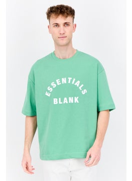 Blank Essentials Men Crew Neck Short Sleeve Brand Logo T-Shirt, Tropical Green  - Image 1