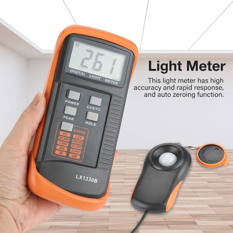 klarako Digital Luxmeter, LX1330B Digital Luxmeter LCD Display Light Meter 0-200,000 Lux Testing Illuminometer - Image 2