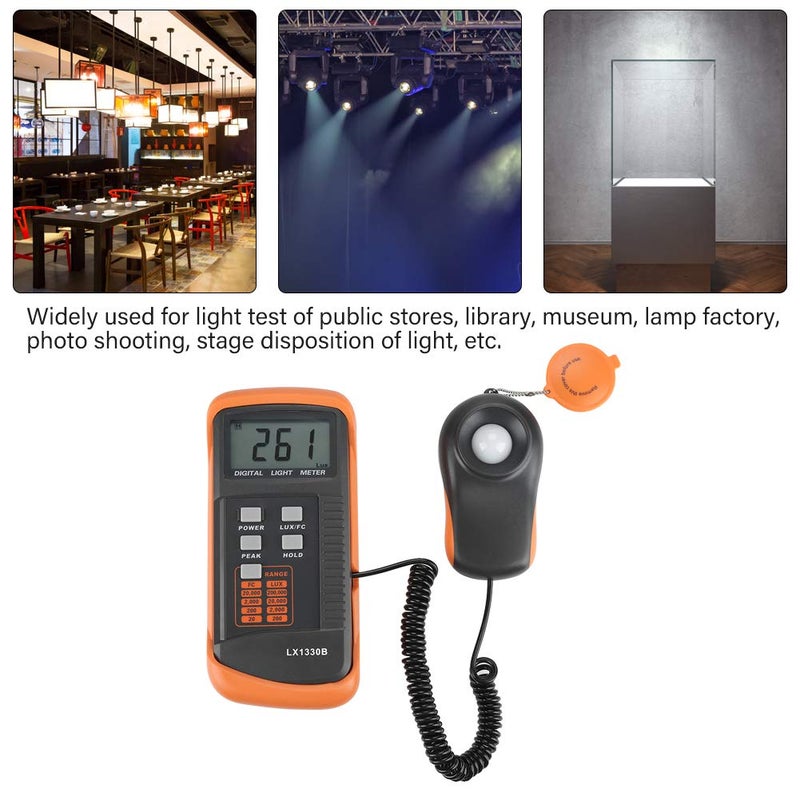 klarako Digital Luxmeter, LX1330B Digital Luxmeter LCD Display Light Meter 0-200,000 Lux Testing Illuminometer - Image 3