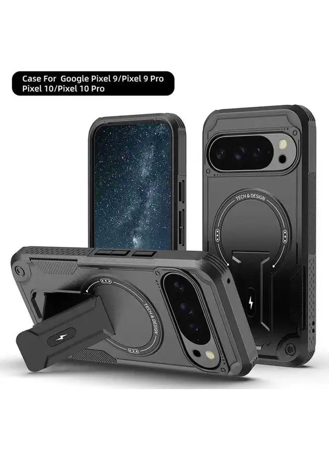New High End Magnetic Anti Drop Phone Case For Pixel 9 Blue With Invisible Bracket Handsfree Viewing Shockproof Protective Cover Retro Style - Image 3