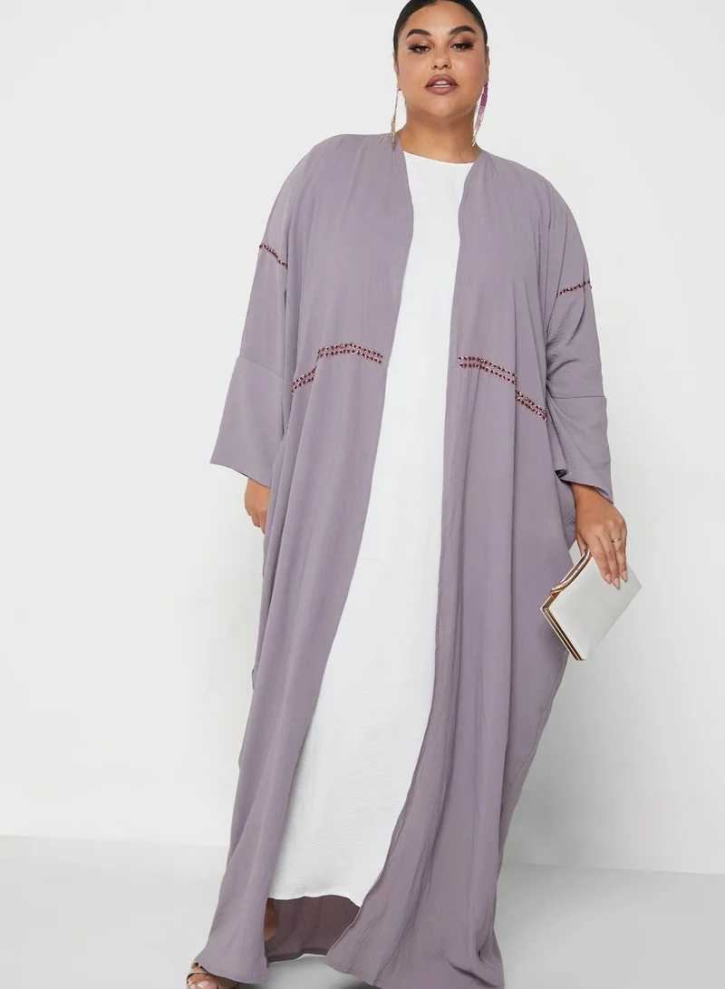 Hayas Closet Curve Embellished Stone Detail Abaya