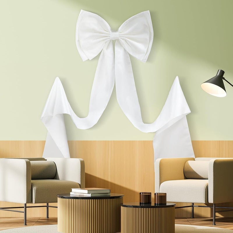 KASTWAVE Oversized Giant Satin Bow Decoration 75x18 Inch – Large White Backdrop Bows for Wedding, Bridal Shower, Engagement, Bachelorette, Christmas Party Decor - Image 3