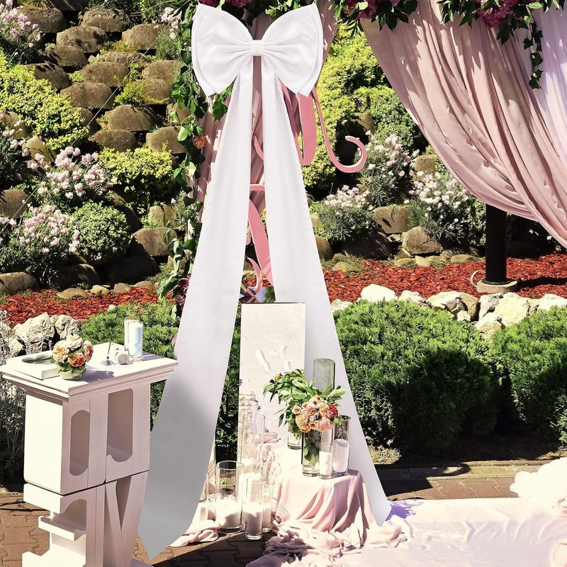 KASTWAVE Oversized Giant Satin Bow Decoration 75x18 Inch – Large White Backdrop Bows for Wedding, Bridal Shower, Engagement, Bachelorette, Christmas Party Decor - Image 5