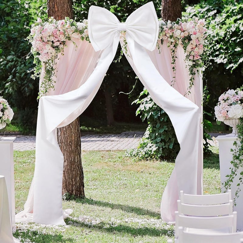 KASTWAVE Oversized Giant Satin Bow Decoration 75x18 Inch – Large White Backdrop Bows for Wedding, Bridal Shower, Engagement, Bachelorette, Christmas Party Decor - Image 1