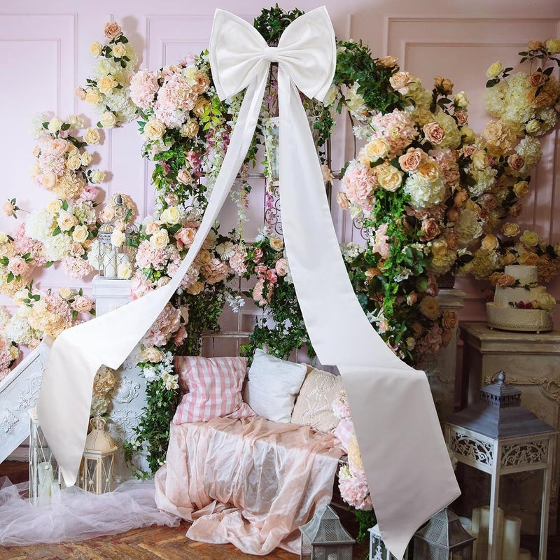 KASTWAVE Oversized Giant Satin Bow Decoration 75x18 Inch – Large White Backdrop Bows for Wedding, Bridal Shower, Engagement, Bachelorette, Christmas Party Decor - Image 2