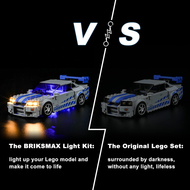 BRIKSMAX مجموعة إضاءة LED من BRIKSMAX لليغو-76917 2 سريع 2 غاضب نيسان سكايلاين GT-R (R34) - متوافقة مع نموذج كتل بناء ليغو - لا تشمل مجموعة ليغو - Image 5