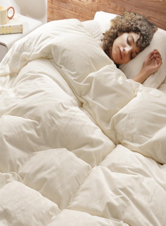 PHF Super Soft Velvet Duvet Cover King Size, 3pcs Luxurious Warm Velour Fluffy Bedding Set with 8 Ties, Cozy Breathable Flannel Comforter Cover with Pillow Shams, Zipper Closure, 104"x90", Cream - Image 5