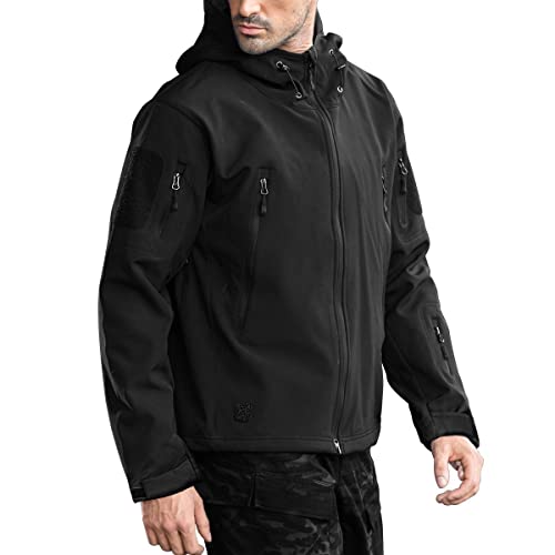 FREE SOLDIER Men's Outdoor Waterproof Soft Shell Hooded Military Tactical Rain Jacket (Black, M) - Image 1