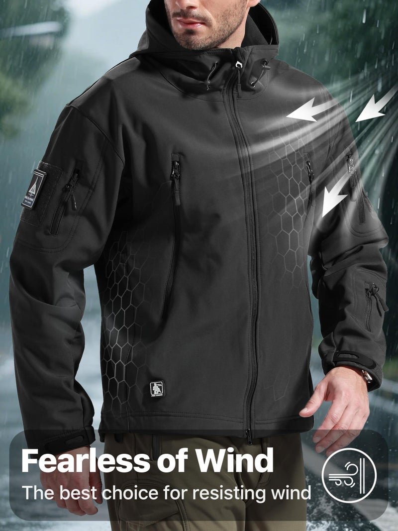 FREE SOLDIER Men's Outdoor Waterproof Soft Shell Hooded Military Tactical Rain Jacket (Black, M) - Image 4