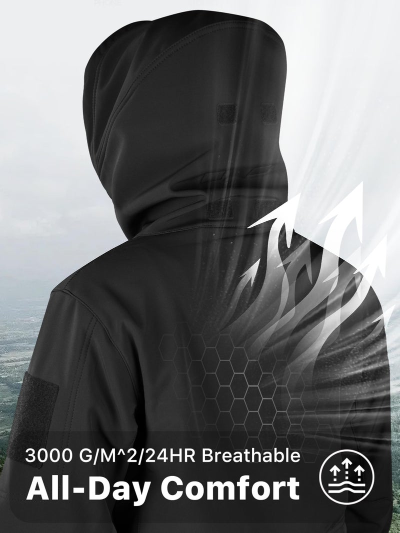 FREE SOLDIER Men's Outdoor Waterproof Soft Shell Hooded Military Tactical Rain Jacket (Black, M) - Image 5