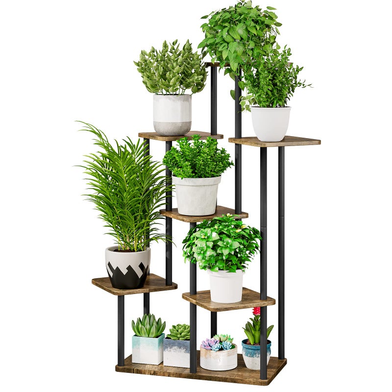 AZERPIAN Plant Stand 7 Tier Indoor Metal Flower Shelf for Multiple Plants Corner Tall Flower Holders for Patio Garden Living Room Balcony Bedroom, Black (7 Tier-Black) - Image 1