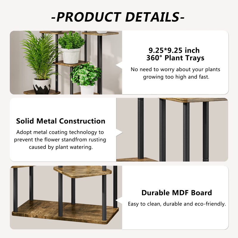 AZERPIAN Plant Stand 7 Tier Indoor Metal Flower Shelf for Multiple Plants Corner Tall Flower Holders for Patio Garden Living Room Balcony Bedroom, Black (7 Tier-Black) - Image 5