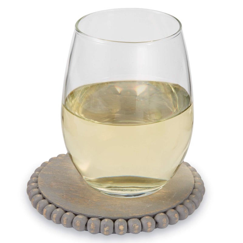 Mud Pie 42500044G Gray Beaded Wood Coaster, 4 3/4" Dia - Image 2