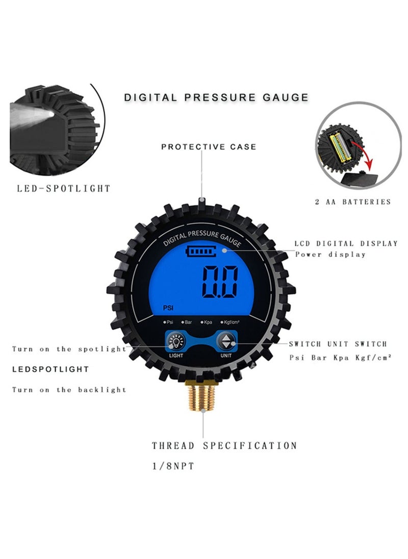 Loquat Digital Air Pressure Gauge with Large Screen Display, 1/8 Thread 10mm Tire Pressure Gauge, Inflatable, Accurate Measurement - Image 5