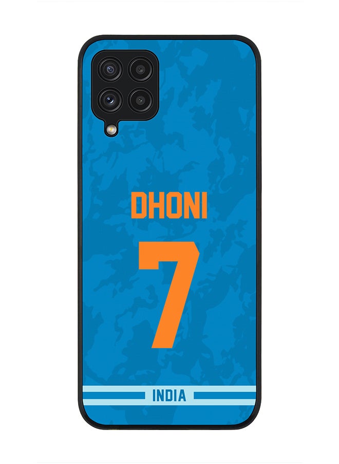 Stylizedd Rugged Black Edge Case for Samsung Galaxy A22 (LTE / 4G) , Slim fit Soft Case Flexible thin Cover - Player Name - MS Dhoni, Jersey Number- 7  - Image 1