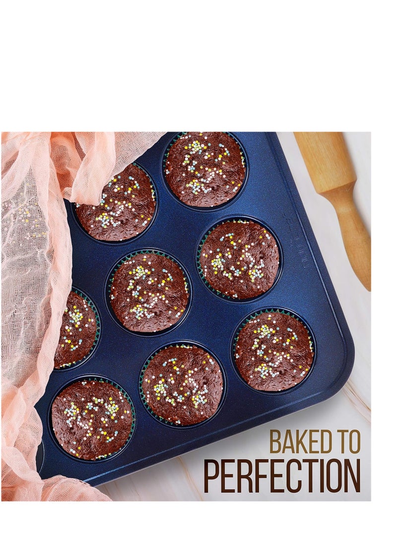 NutriChef 6-Piece Non-Stick Baking Pans - Carbon Steel Baking Trays with Nonstick Coating - Includes Muffin Pan, Loaf Pan, Cookie Sheets, & Round Pan - Restaurant Quality Baking Set, Dishwasher Safe - Image 5