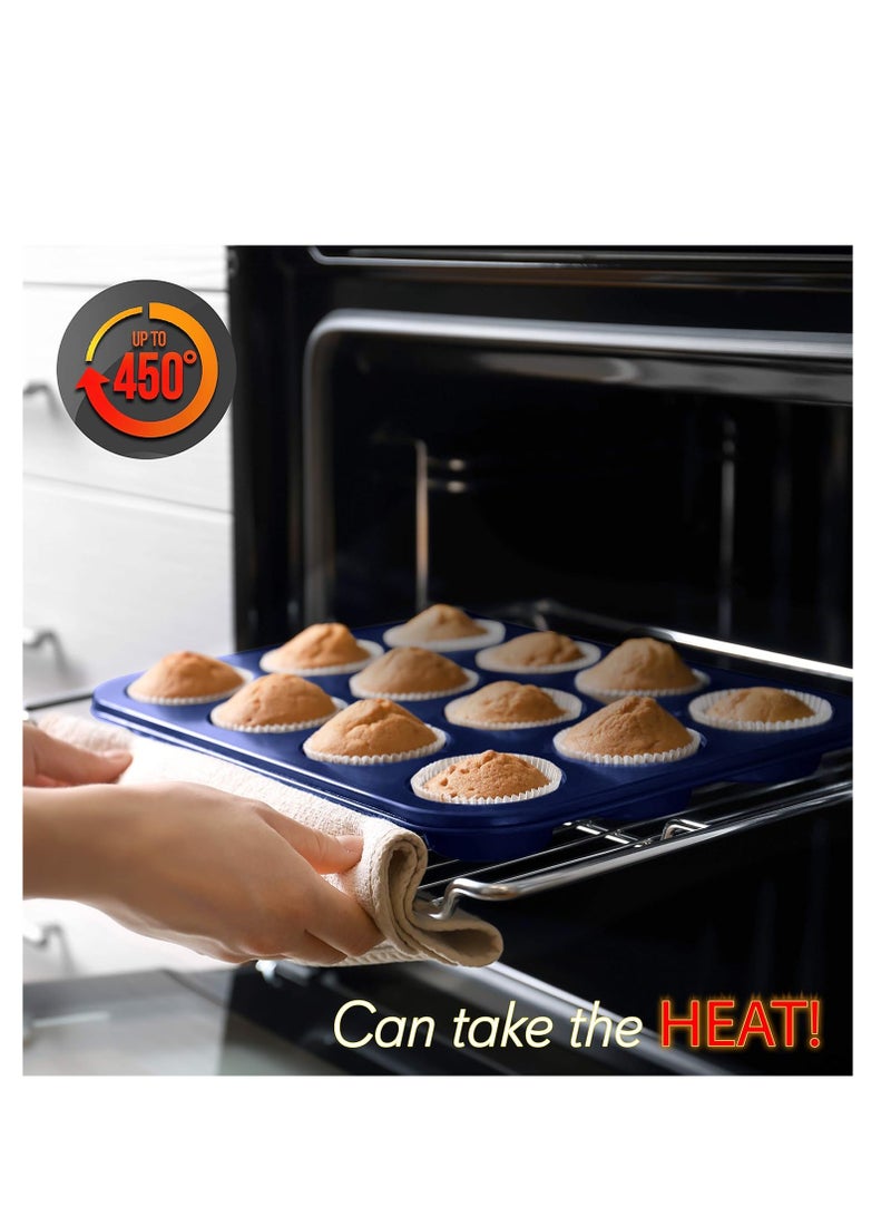 NutriChef 6-Piece Non-Stick Baking Pans - Carbon Steel Baking Trays with Nonstick Coating - Includes Muffin Pan, Loaf Pan, Cookie Sheets, & Round Pan - Restaurant Quality Baking Set, Dishwasher Safe - Image 2