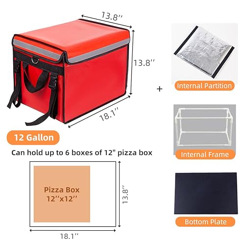 TooCust Red XL Insulated Food Delivery Bag - 18.1" x 13.8" x 13.8", Commercial Insulated Pizza Delivery Bag with Divider, Waterproof & Foldable Catering Bag Food Deliveries, Delivery Pizza Bags 12 Inches - Image 3