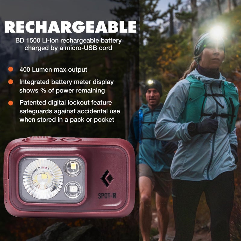 BLACK DIAMOND Spot 400-R Rechargeable Headlamp | 400 Lumens, Dimmable | Micro-USB Charging | Waterproof & Compact | Camping, Hiking, Running | Bordeaux - Image 2