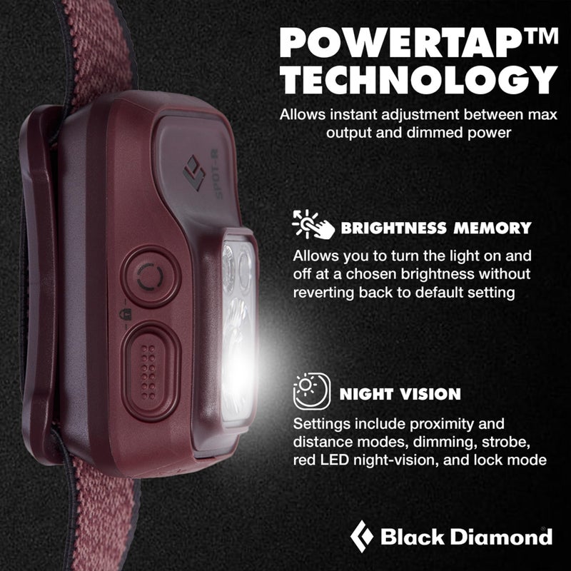 BLACK DIAMOND Spot 400-R Rechargeable Headlamp | 400 Lumens, Dimmable | Micro-USB Charging | Waterproof & Compact | Camping, Hiking, Running | Bordeaux - Image 3