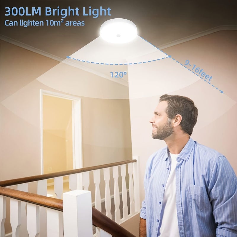 1pc Modern Motion Sensor LED Circular Ceiling Light 300LM High Brightness 7000mAh Rechargeable Battery Operated Wireless Ceiling Light 5000K White Light Day and Night Two Operating Modes Suitable for Entrance Kitchen Stairs Corridor Food Pantry Porch - Image 5