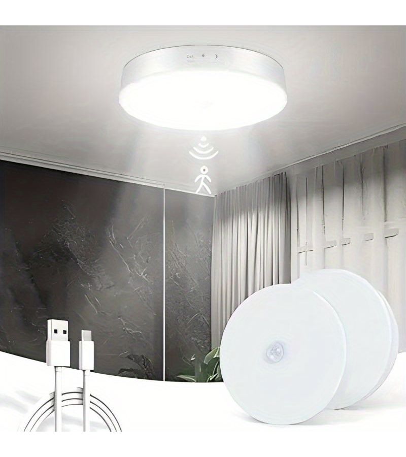 1pc Modern Motion Sensor LED Circular Ceiling Light 300LM High Brightness 7000mAh Rechargeable Battery Operated Wireless Ceiling Light 5000K White Light Day and Night Two Operating Modes Suitable for Entrance Kitchen Stairs Corridor Food Pantry Porch - Image 2