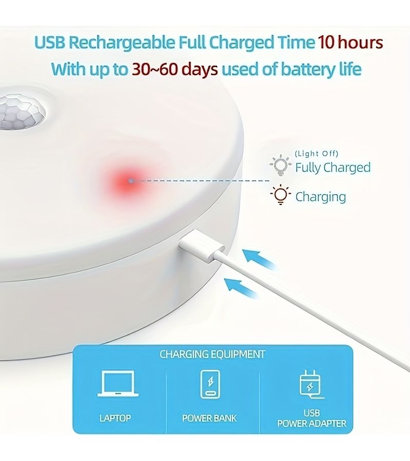 1pc Modern Motion Sensor LED Circular Ceiling Light 300LM High Brightness 7000mAh Rechargeable Battery Operated Wireless Ceiling Light 5000K White Light Day and Night Two Operating Modes Suitable for Entrance Kitchen Stairs Corridor Food Pantry Porch - Image 4