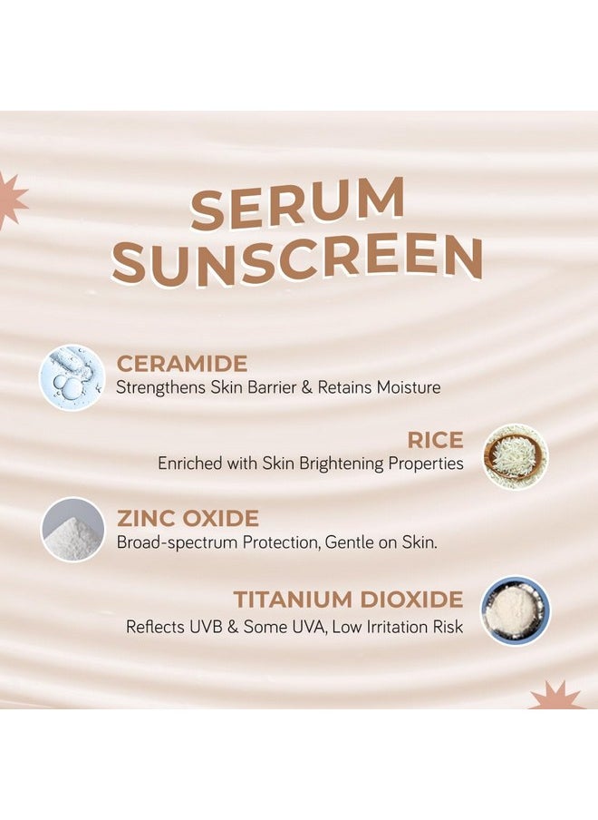 Moody - Sensisoothe Mineral Brightening Sunscreen Serum With Ceramides & Rice | Sunscreen For All Skin Types With Spf 50 Pa++++ | No White Cast, & Non-Comedogenic Sunscreen Dermatologist Tested-50Ml - Image 1