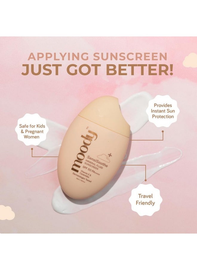 Moody - Sensisoothe Mineral Brightening Sunscreen Serum With Ceramides & Rice | Sunscreen For All Skin Types With Spf 50 Pa++++ | No White Cast, & Non-Comedogenic Sunscreen Dermatologist Tested-50Ml - Image 1