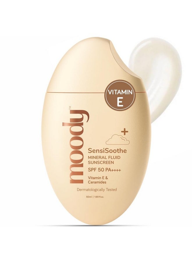 Moody - Sensisoothe Mineral Brightening Sunscreen Serum With Ceramides & Rice | Sunscreen For All Skin Types With Spf 50 Pa++++ | No White Cast, & Non-Comedogenic Sunscreen Dermatologist Tested-50Ml - Image 1